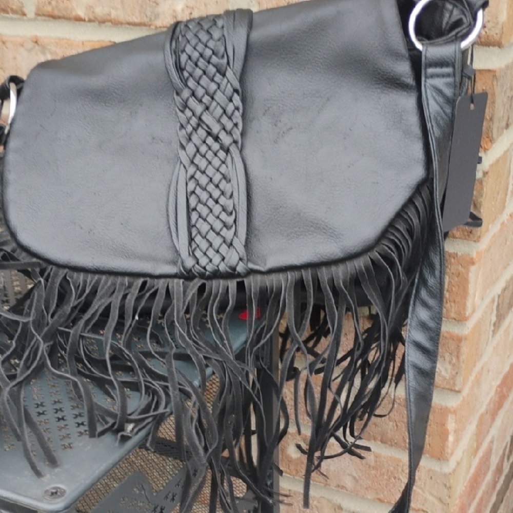 Black Fringe Leather Bag